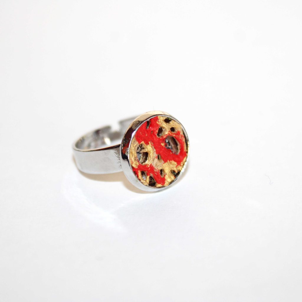 Anello collezione "Natura" rodiato argento in fibra di fico d'india oro rosso