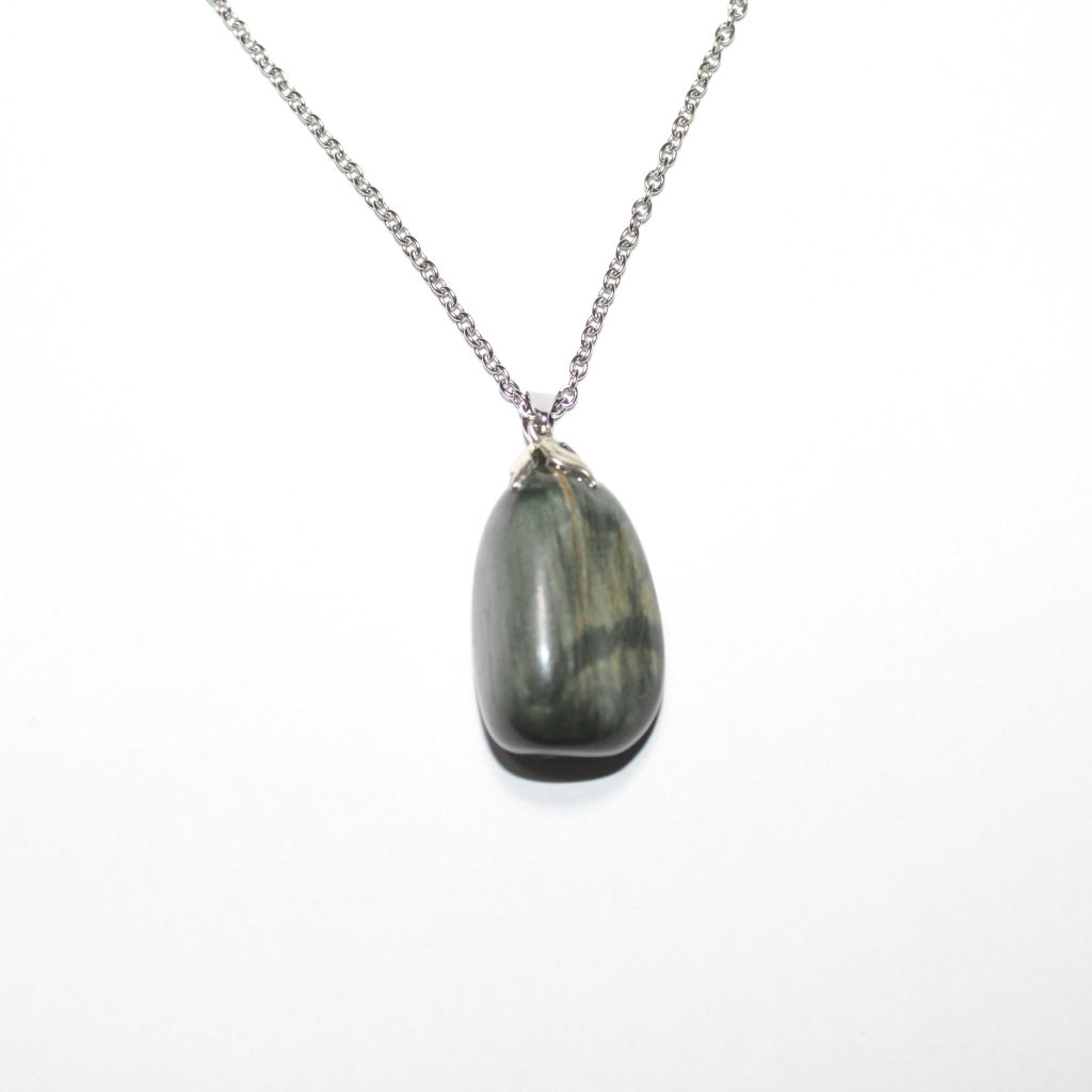 Collana collezione "Riflessi di Natura" in acciaio con pietra naturale "Occhio di gatto"