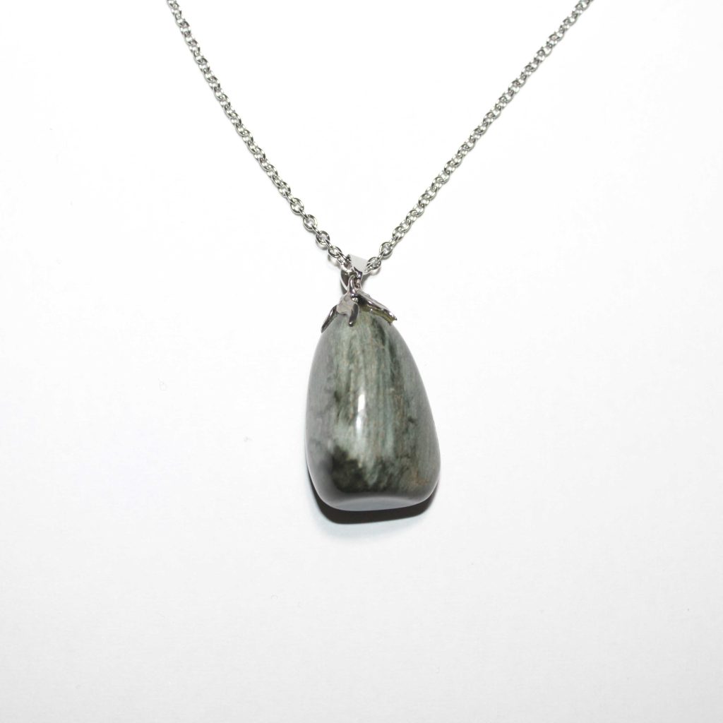 Collana collezione "Riflessi di Natura" in acciaio con pietra naturale "Occhio di gatto"