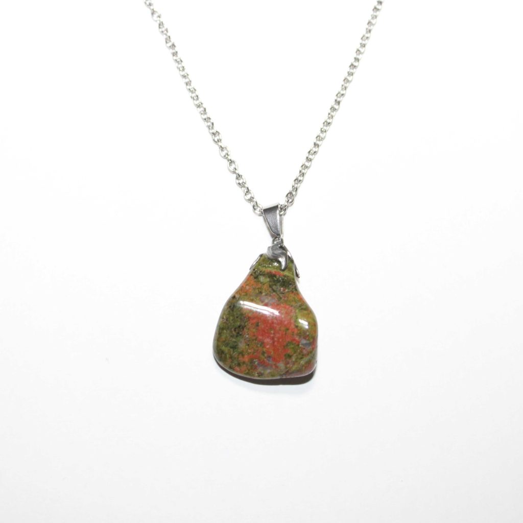 Collana collezione "Riflessi di Natura" in acciaio con pietra naturale "Unakite"