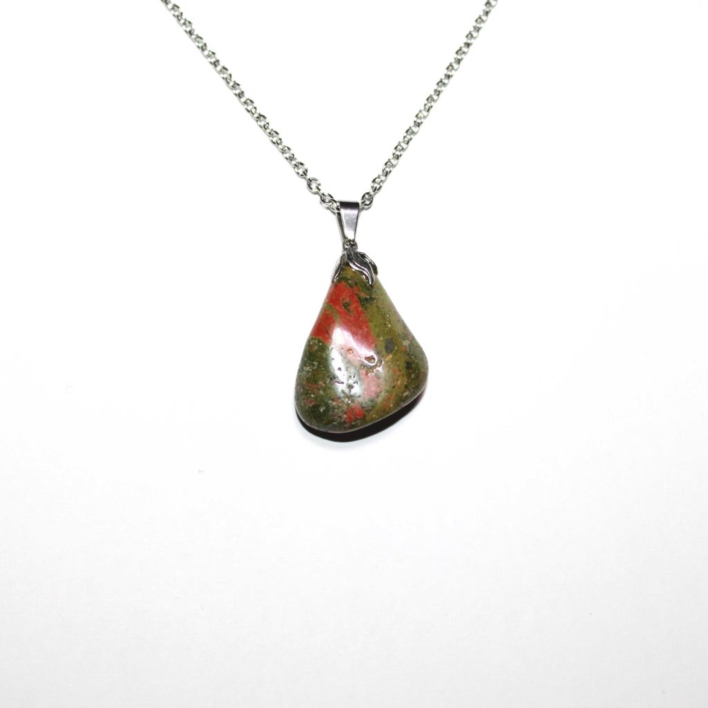 Collana collezione "Riflessi di Natura" in acciaio con pietra naturale "Unakite"