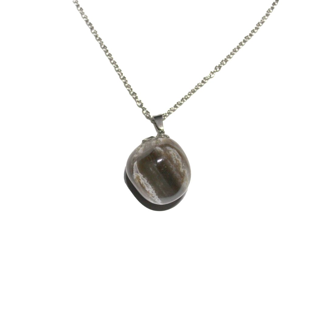Collana collezione "Riflessi di Natura" in acciaio con pietra naturale "Legno fossile" - Image 2