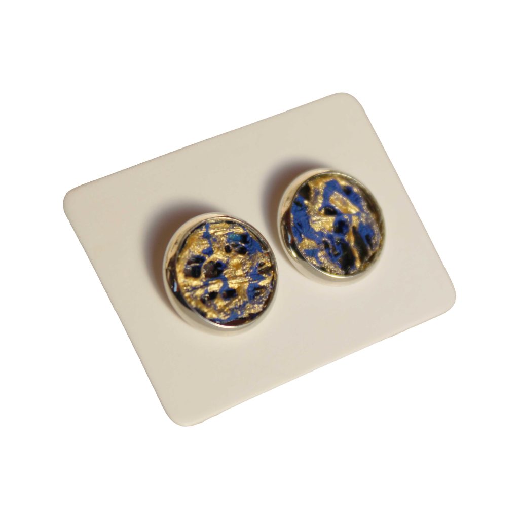 Orecchini a perno collezione "Ficodì" rodiato argento in fibra di fico d'india oro e blu